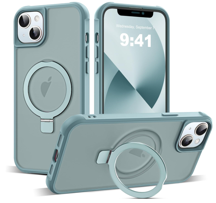 Compatible with iPhone 13 Case & iPhone 14 Case with Invisible Magnetic O-Ring Stand Translucent Phone Cases for 13 & 14 6.1" [Compatible with Mag-Safe][Great Grip Feeling], Pink