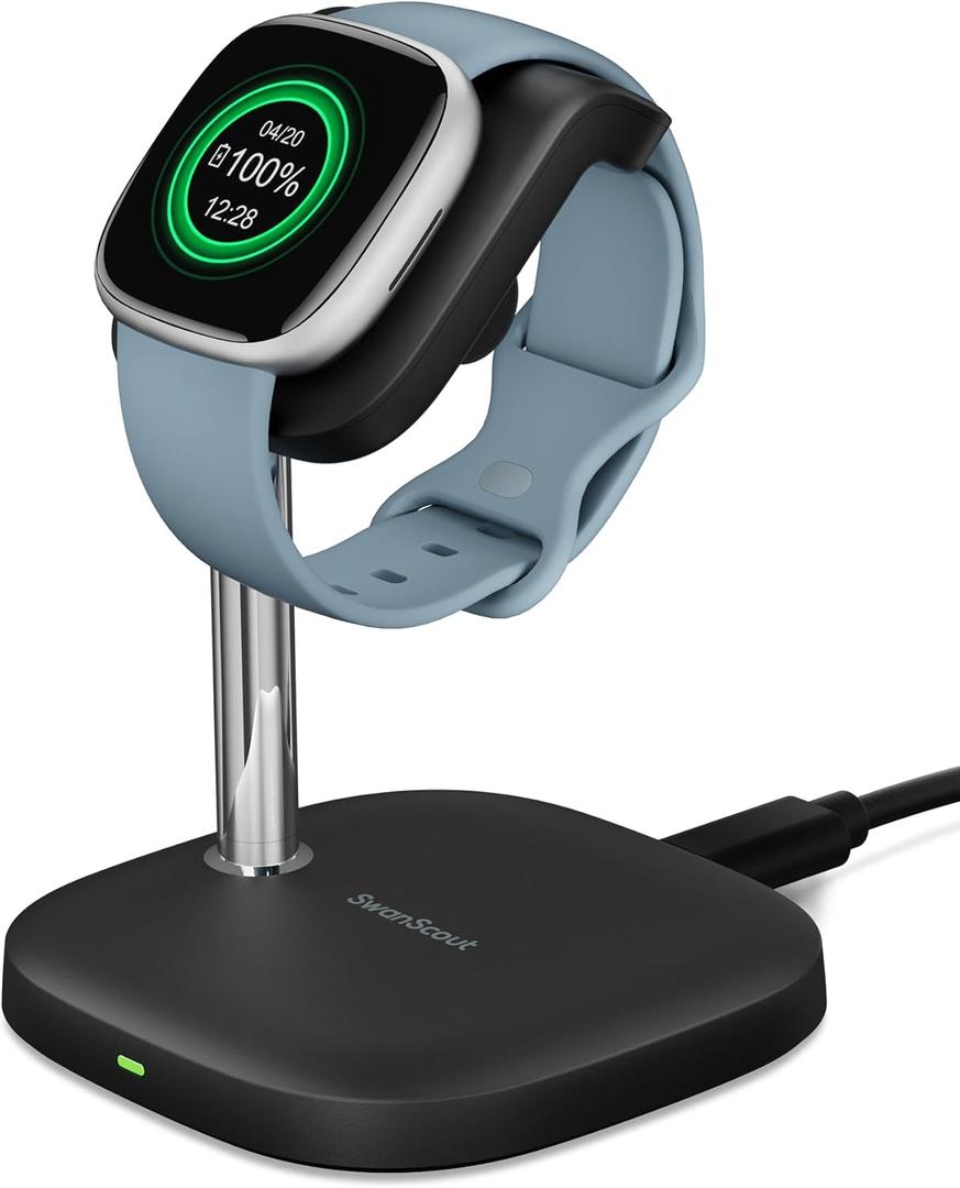 Watch Charger Stand for Charging Fitbit Versa 4, Fitbit Versa 3, Fitbit Sense 2, Fitbit Sense, Fitbit Ace LTE, SwanScout 505FB, (Not for Other Watches) (Black)