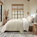 EverGrace 100% Cotton Cross Stitch 3-Piece Quilt Set, 118"x106", Flax Beige