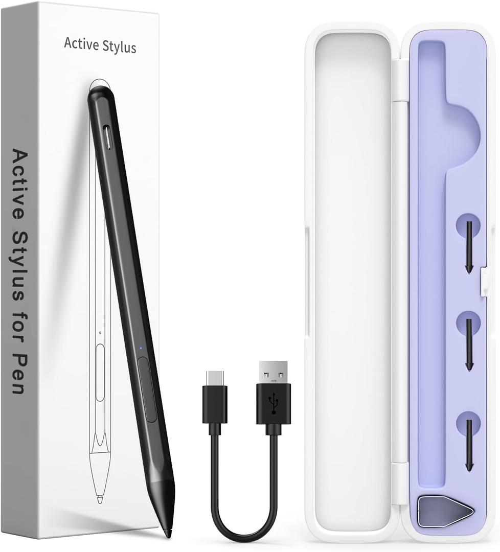 Stylus Pen for HP Envy X360, Pavilion X360, Specter X360, MPP 2.0 Tilt-Active Stylus with 4096 Levels of Pressure Sensitivity, Convenient Storage Case, Supports Type-C Fast Charging, Black