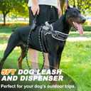 Neck Padded Service Dog Vest Harness and Leash Set, No Pull Adjustable Service Pet Harness with 8 Dog Patches, Reflective in Training Easy Control Pet Vest with 5ft Dog Leash for Medium & Large Dogs (Black)