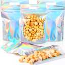 60 Pcs Iridescent Snack Bags with Handles Reusable Plastic Holographic Gift Bags Colorful Candy Treat Goodie Cookie Handbags for Baby Shower Halloween Birthday Party Favors Supplies