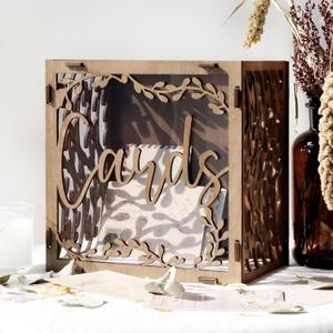 OurWarm Wedding Card Box with Window, Brown Wooden Box Wedding Decorations for Reception, Money Index Card Box for Weddings Bridal Shower Rustic Weddings Decor Party Decorations