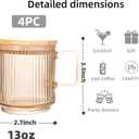 Ribbed Glass Coffee Mug with bamboo lids and handle, so cute, 12oz Tea Drinking Glasses, Fluted Design, Ideal for Water, Iced Coffee, Juice, Latte, Milk, Gift (Colored)