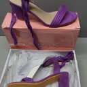 Allegra K Women Open Toe Ankle Tie Back Chunky Heel Sandals (Purple, 12)