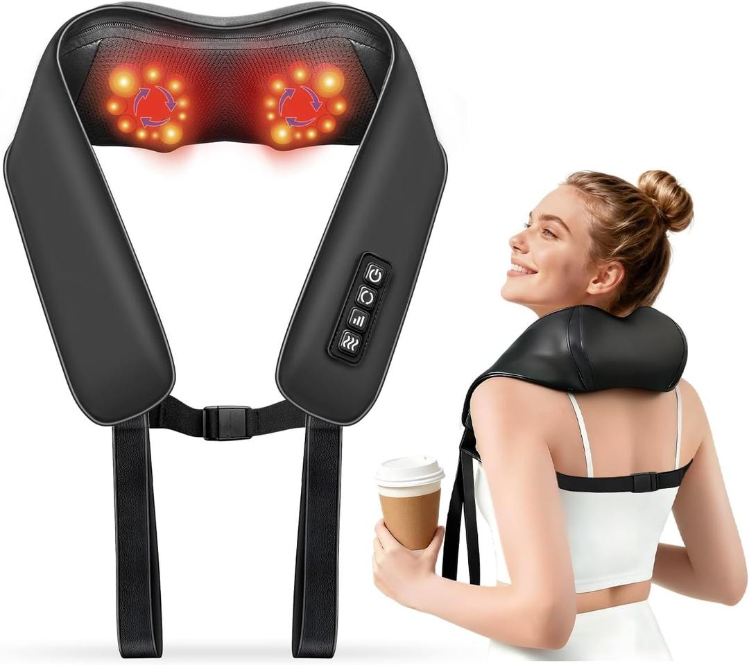 TISSCARE Shiatsu Neck Massager for Pain Relief Deep Tissue, Back Massager with Heat, 3D Kneading Electric Massager for Shoulder, Leg, Plug-in for Home, Office, Car, Ideal Gift for Women Men Mom Dad (Heat Level 1, Black)