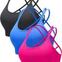 RUNNING GIRL Sports Bras for Women Pack Criss Cross Back Sexy Strappy Sports Bra Seamless Padded Yoga Bra with Removable Cups (Medium, 3pack Grey/Blue/Pink)