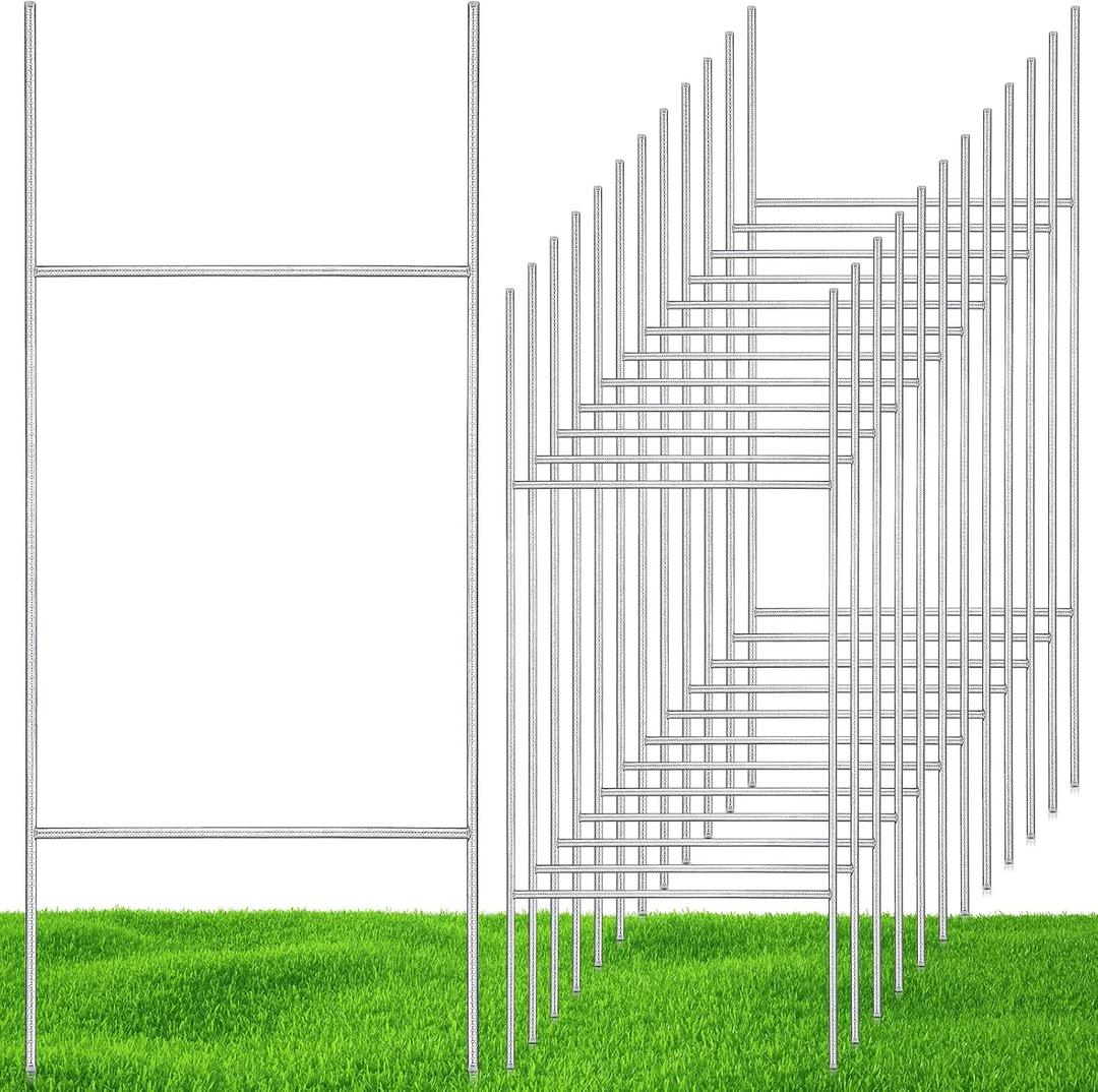 Therwen 12 Pcs H Stakes for Yard Signs 30'' x 10'' Metal Heavy Duty H Frame Wire Stakes Weatherproof Metal Holder for 250 Anniversary USA 4mm 5mm Corrugated Signs Board Guidepost Yard Decor