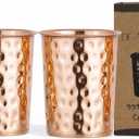Pure Copper Tumblers for Drinking  Handmade Hammered Finish Water Glasses, 312ml (11 fl oz), Health Benefits for Hydration, Set of 2, Eco-Friendly Copper Cups for Water & Juices