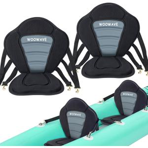 WOOWAVE Kayak Seat Padded Deluxe Paddleboard Seats Adjustable Boat Seat Cushioned Fishing Seat High Back Comfortable Backrest Support for Universal Sit (2 Pack Black/Gray)
