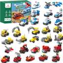 Sawaruita 30Pack Mini Cars Building Blocks Party Favors for Kids - Small Fire Truck,City Police Car,Construction Vehicle for Birthday Goodies Bag Filling, Classroom Prizes for Boys 6-12