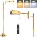 Dimmable Pharmacy Floor Lamp with Remote, 17W Gold LED Reading Floor Lamp with 360Swing Arm, 3 Color Temperature, Height Adjustable Standing Task Lamp for Living Room, Bedroom, Office, Antique Brass