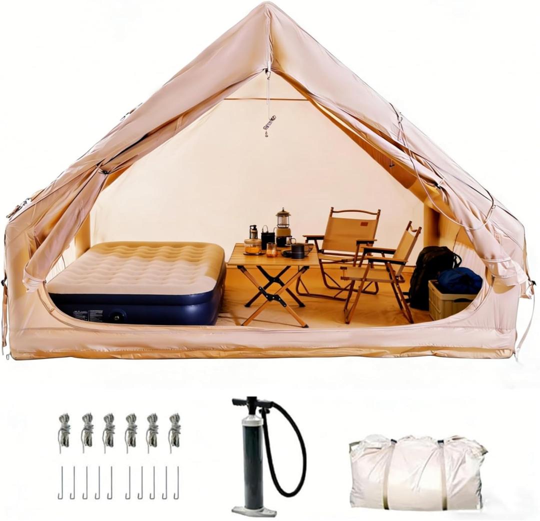 4-6 Person Inflatable Tent - 5 Min Easy Setup, Waterproof Oxford, Mosquito Net | Portable Camping Tent for Family Trips, Festivals & Stargazing (Khaki)
