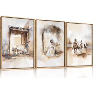 HPINUB Jesus Easter Framed Canvas Wall Art Set,Large Religious Christian Bible Verse Wall Decor,Resurrection Sunday Artwork for Living Room,Church Christian Easter Gift-16"x24"x3
