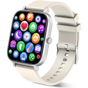 Smart Watch for Men Women Compatible with iPhone Samsung Android Phone 1.69 inch Full Touch Screen IP68 Waterproof Bluetooh Fitness Tracker Heart Rate/Sleep Monitor (Starlight)