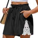 TARSE Womens Casual Linen Shorts Drawstring Summer Shorts Pockets Black (Black, S)