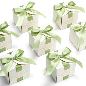 Marspark 50 Pcs Wedding Favor Boxes, 2.5 x 2.5 x 2.5 Inch Wedding Party Candy Boxes with Green Ribbons Bridal Gift for Guests Bridal Shower Birthday Party Anniversary Supplies