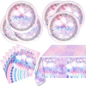 2 x 41pcs Purple Birthday Party Tableware, 20 Plates and 20 Napkins and Tablecloth54'' x 108 ''Purple Party Supplies