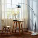 Teamson Home Arquer 68.1" Arc Floor Lamp for Living Rooms, Home Offices, Dining Rooms, Bedrooms with Faux White Marble Base and Chrome Bell Shade