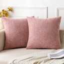 Woaboy Pack of 2 Blush Pink Pillow Covers 18x18 Inch Soft Chenille Couch Throw Pillows Solid Color Cushion Covers Home Decoration for Spring Valentine's Day Sofa Living Room