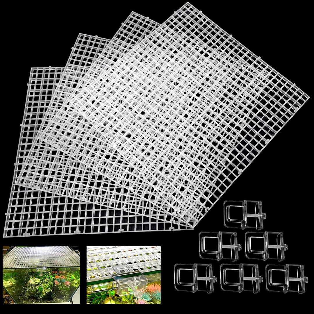 Weramics 4 Aquarium lid Hood Fish Tank top Cover Terrarium lid Plastic Grid Panel Egg Crate Grate 6 Aquarium Glass Cover Board Clip