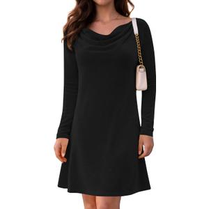 Womens 2026 Velvet Cowl Neck Long Sleeve Mini Dress - Elegant Christmas Party Cocktail Dress for Fall Winter (Black, L)