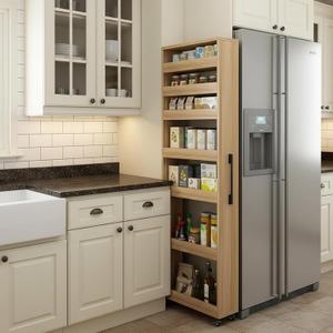 7 Tier Slim Rolling Storage Cart with Wheels, Narrow Storage Cabinet for Small Spaces, Mobile Spice Rack Organizer for Kitchen, Pantry, Baking Room, Dining Room(Wood,7.9"x19.7"x72.4")