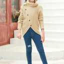 Haloumoning Girls Sweaters Button Turtle Cowl Neck Asymmetric Hem Wrap Pullover Sweaters for Girls (Beige)