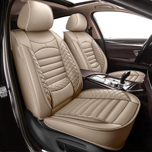 Seat Covers Fit for Honda Accord 2003-2017 Car Seat Covers Full Set 5 Seats Waterproof Faux Leather Car Seat Cushion Protector Compatible Airbag (Beige)