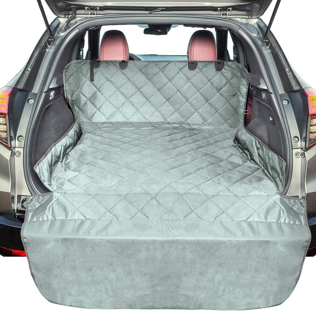 F-color SUV Cargo Liner for Dogs, Water Resistant Pet Cargo Cover Dog Seat Cover Mat for SUVs Sedans Vans with Bumper Flap Protector, Non-Slip, Large Size Universal Fit, Grey (Standard: 55" x 91")