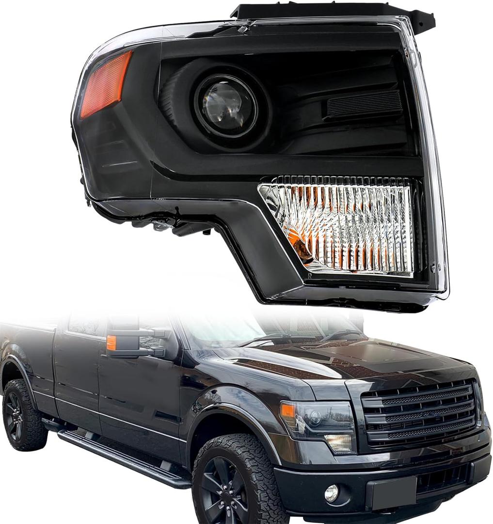 Silscvtt Headlight Assembly HID Replacement for F150 2013-2014 Housing Black Lamp Set Passenger Side RH 1PC DL3Z13008DB
