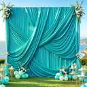 50ft12ft Turquoise Backdrop Curtains for Wedding Parties, 10 Panels Wrinkle Free Polyester Photo Backdrop Drapes Back Drop Cloth for Birthday Photography Background
