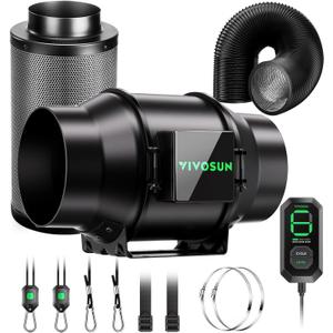 VIVOSUN Smart Air Filtration G6 Kit 6", AeroZesh G6 Inline Duct Fan with E12 Speed Controller, Carbon Filter & 8' Ducting, Cooling & Ventilation System for Grow Tents, Indoor Gardening, Hydroponics (Black)