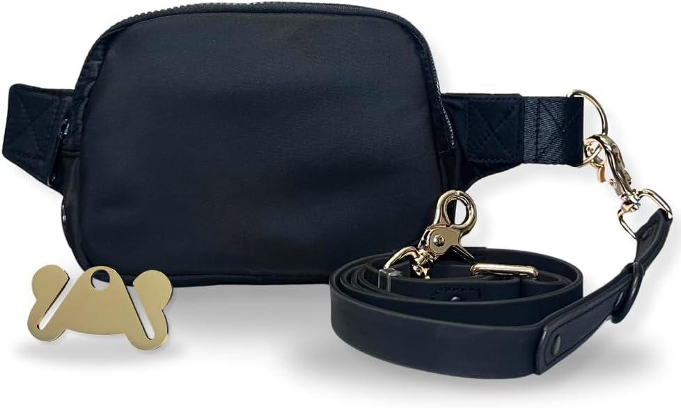 Hands Free Leash and Belt Bag | Black Belt Bag + Leash