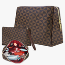 Leather Checkered Makeup Bag, 2 Pack Portable Cosmetic Bag, Large Capacity Waterproof Travel Toiletries Bag for Women, Christmas Gifts