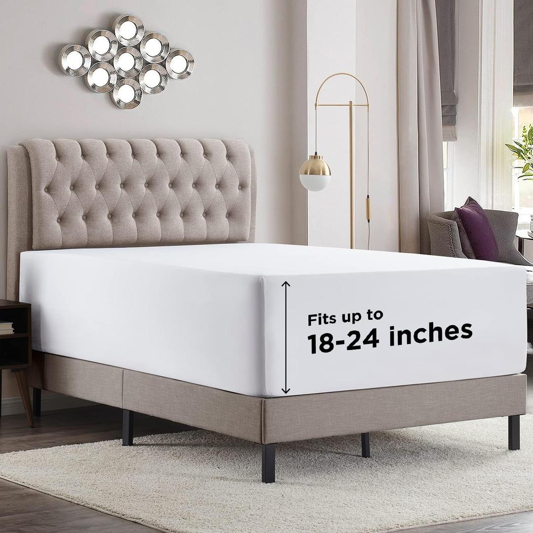 Empyrean White Extra Deep Pocket King Fitted Sheet Only, Hotel Luxury King Size Fitted Sheets Easily Fits 18 to 24 Inch Mattress, Super Soft, Wrinkle-Free Bottom Sheets with Corner Straps