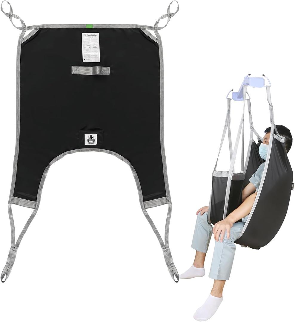 EZ Assistive Patient Lift Divided Leg Sling with Lower Back, Patient Lift Sling for Transfer and Positioning and Lifting, 500lb Weight Capacity (Black, Large-Black-1 PC)