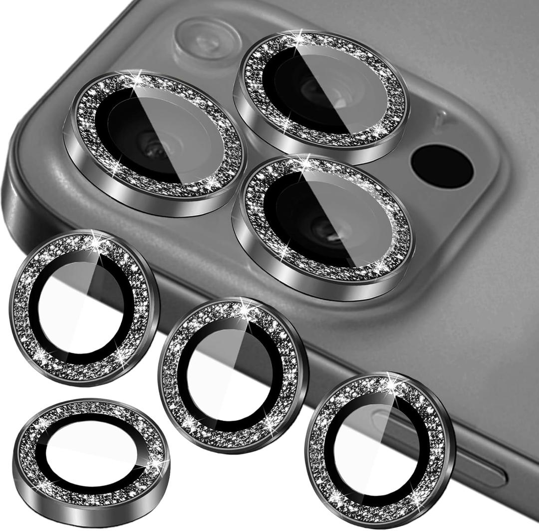 2 x Compatible for iPhone 11, 11 Mini, 11 Pro & iPhone 11 Pro Max Camera Lens Protector (3+1 Pack) - Bling Sparkling Glitter, Anti-Scratch Camera Cover with Tempered Glass, Case Friendly (Black)