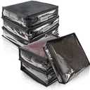 Heonay Clear Zippered Storage Bags Plastic Sweater Storage Bags with Zipper 5 Packs Clothing Organizer for Blankets Linen Sweater Bed Sheet Quilt Clothes Pillow (15.7 x 13.8 x 3.9 Inch, Black)