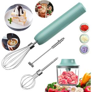 4-in-1 Handheld Frother, Coffee Frother Handheld, Electric Whisk, Milk Frother Wand for Coffee, Matcha, Electric Hand Mixer, Mini Onion Chopper 10Oz, Small Cordless Hand Blender, 4 Speed