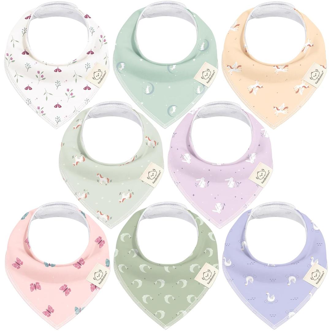 8-Pack Organic Baby Bandana Bibs for Girls - Super Absorbent Triangle Baby Bibs for Drooling and Teething Infant, 100% Cotton Extra Soft for Newborn, Infant 0-36 Months (Lunaris)