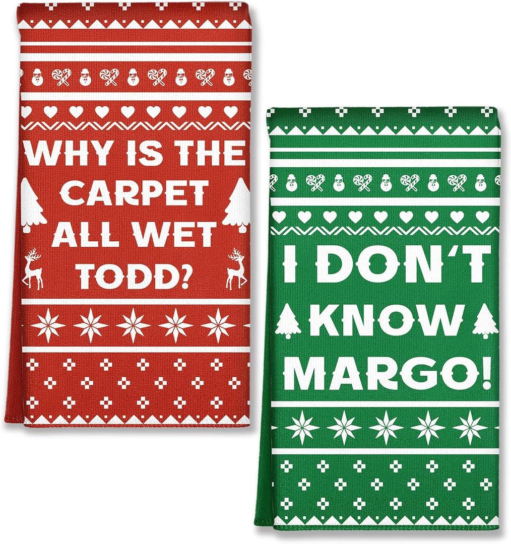 Miss Adola Christmas Kitchen Towels - Christmas Theme 18x26 Inch Absorbent 2pcs Microfiber Dish Towels for Kitchen, Cute Holiday Designs with Xmas Movie Quotes for Decoration, Gifting, Housewarming (Dialogue)