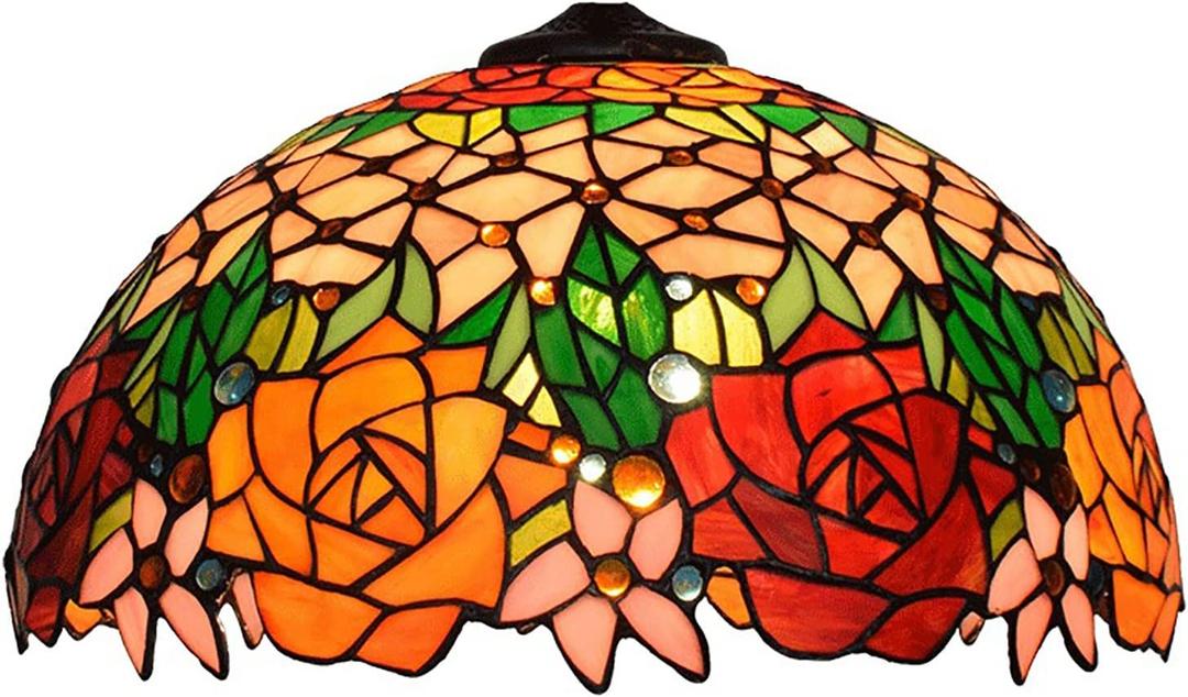 Tiffany Style Lampshade Replacement 16-Inch Rose Stained Glass Lamp Shade Only for Floor Lamps Table Lamps Pendant Lamps