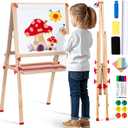 Wooden Adjustable Easel for Kids, Quick-Fold Kids Easel with Paper Roll&Accessories, Double Sided Painting Easels for Toddlers 3,4,5,6,7,8,9,10 Years, Perfect Painting Gifts&Supplies for Boys&Girls (Red)