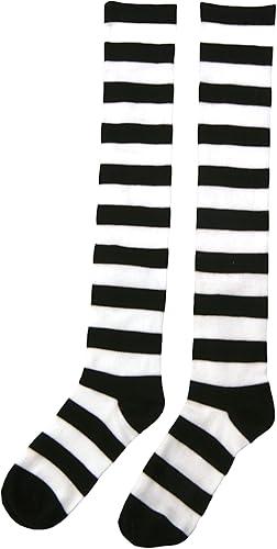Fun Costumes Witch Striped Knee High Socks Black & White Cotton Stretch Stockings