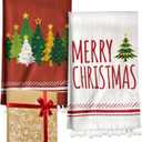 Christmas Kitchen Towels with Tassels - Cotton Christmas Kitchen Towels 16x26 Inch Terry Cloth Decorative Xmas Theme Dish Towel for Holiday Cute Designs with Xmas Tree for Gifting