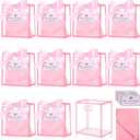 Tenare 12 Pack 42.84.5 Inch Easter Mini Clear Plastic Gift Bags with Handles Wedding Extra Small Transparent Party Favor Bags Bulk with Ribbon Tissue Paper for Easter Party Supplies(Pink)