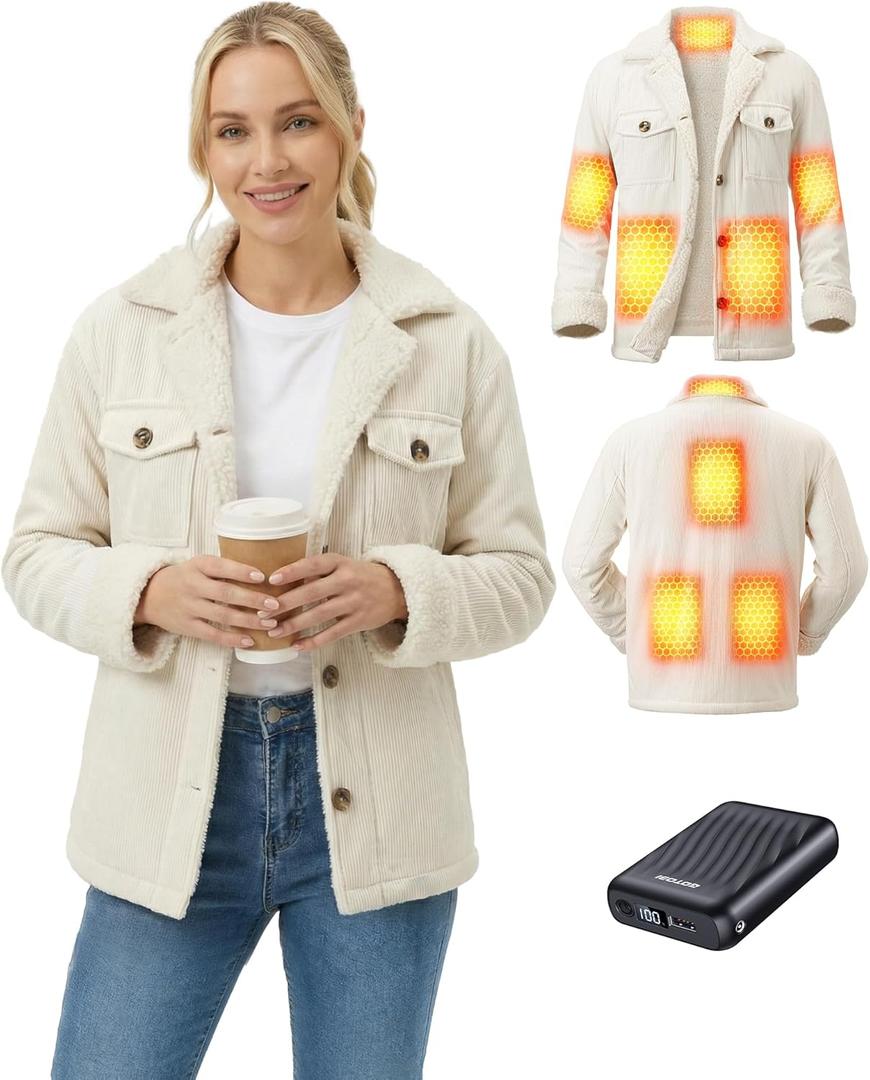 Graphene Heated Jackets for Women with 12V 18400mAh Battery Pack, womens heated jacket with Sherpa Fleece Lined (Medium, Apricot)