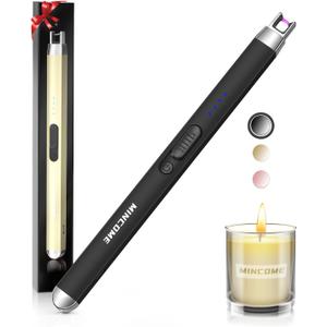 Candle Lighter Electric Rechargeable USB Plasma Arc Lighter with Safety Lock,Windproof Flameless Long Matches Lighters for Candle,Grill,BBQ,Camping (Black)