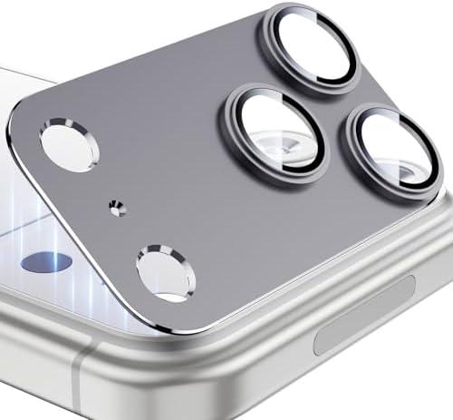 Esanik Upgrade 2 Pack for iPhone 17 Pro Max Camera Lens Protector, Aluminum Alloy Metal matte Case Tempered Glass Camera Screen Cover, Scratch Resistant Case Friendly (Grey)